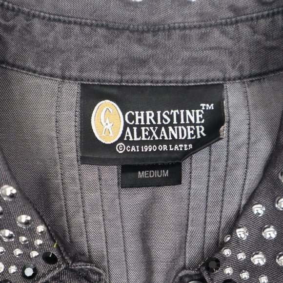 Christine Alexander Women Shirt Black Button Down  M Studs Black - Picture 6 of 16